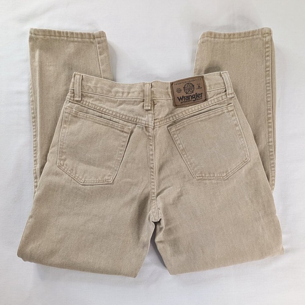 VTG Wrangler Cream Tan Denim Straight Leg Mid High Rise 90s Western Jeans